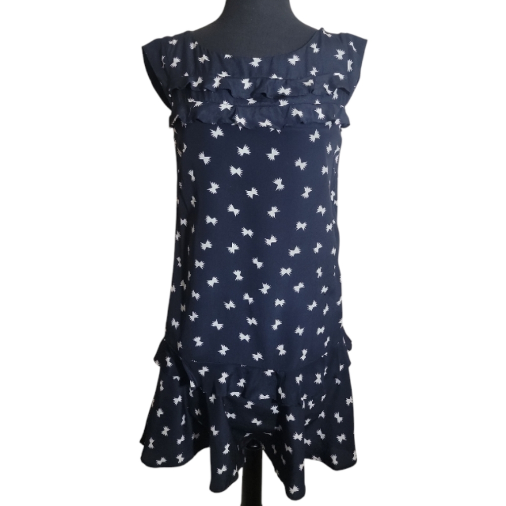 French Connection | Dresses | French Connection Silk Cap Sleeve Ruffle Shift Dress Blue White Womens Size 4